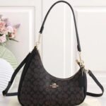 Coach Teri Women's Shoulder Bag In Signature Canvas, Women's Hand Bag, Women's Hobo Bag, Women's Tote Bag, Women's Travel Bag, Black 24cm