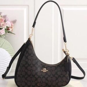 Coach Teri Women's Shoulder Bag In Signature Canvas, Women's Hand Bag, Women's Hobo Bag, Women's Tote Bag, Women's Travel Bag, Black 24cm